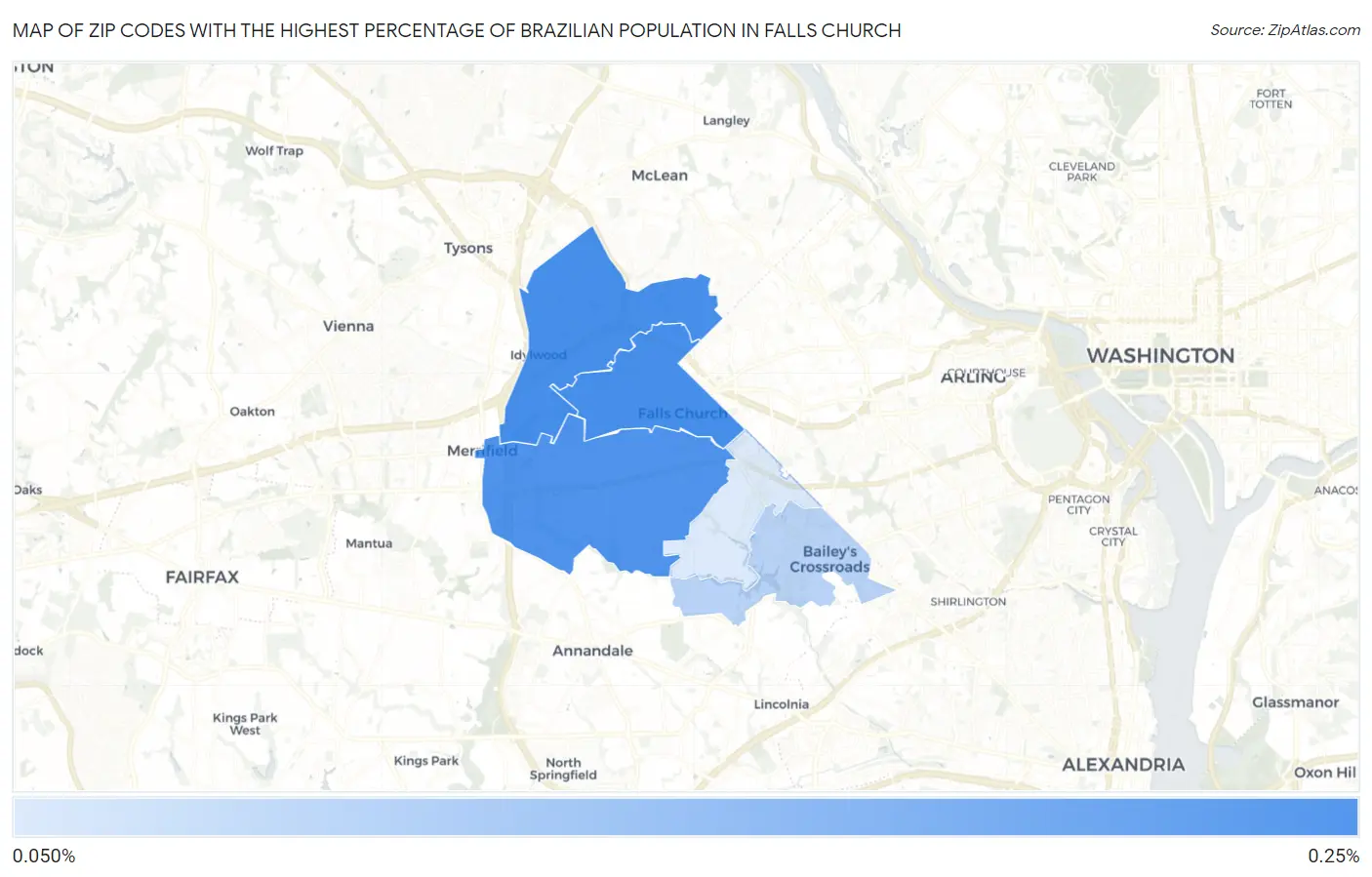Zip Codes with the Highest Percentage of Brazilian Population in Falls Church Map