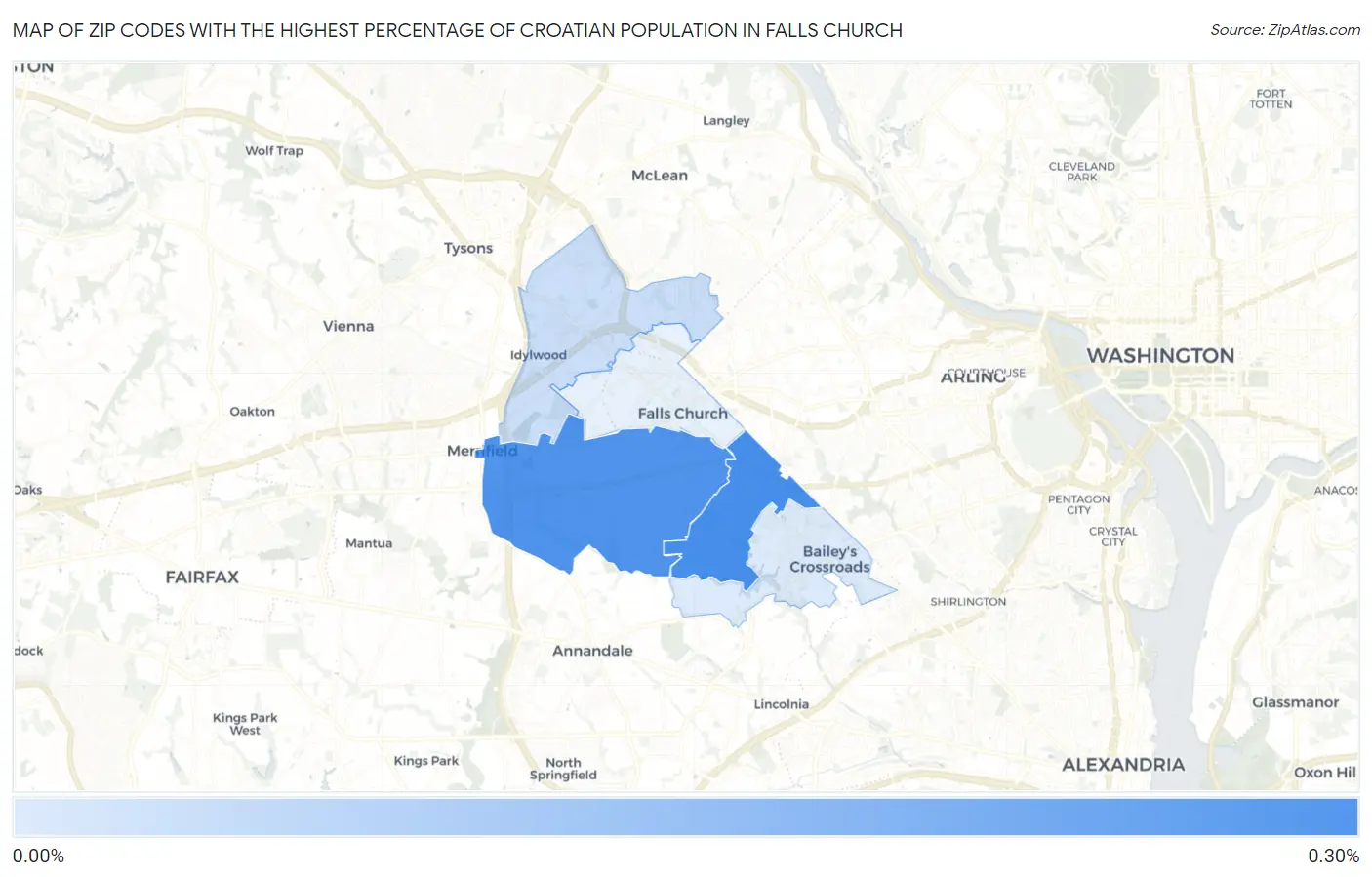 Zip Codes with the Highest Percentage of Croatian Population in Falls Church Map