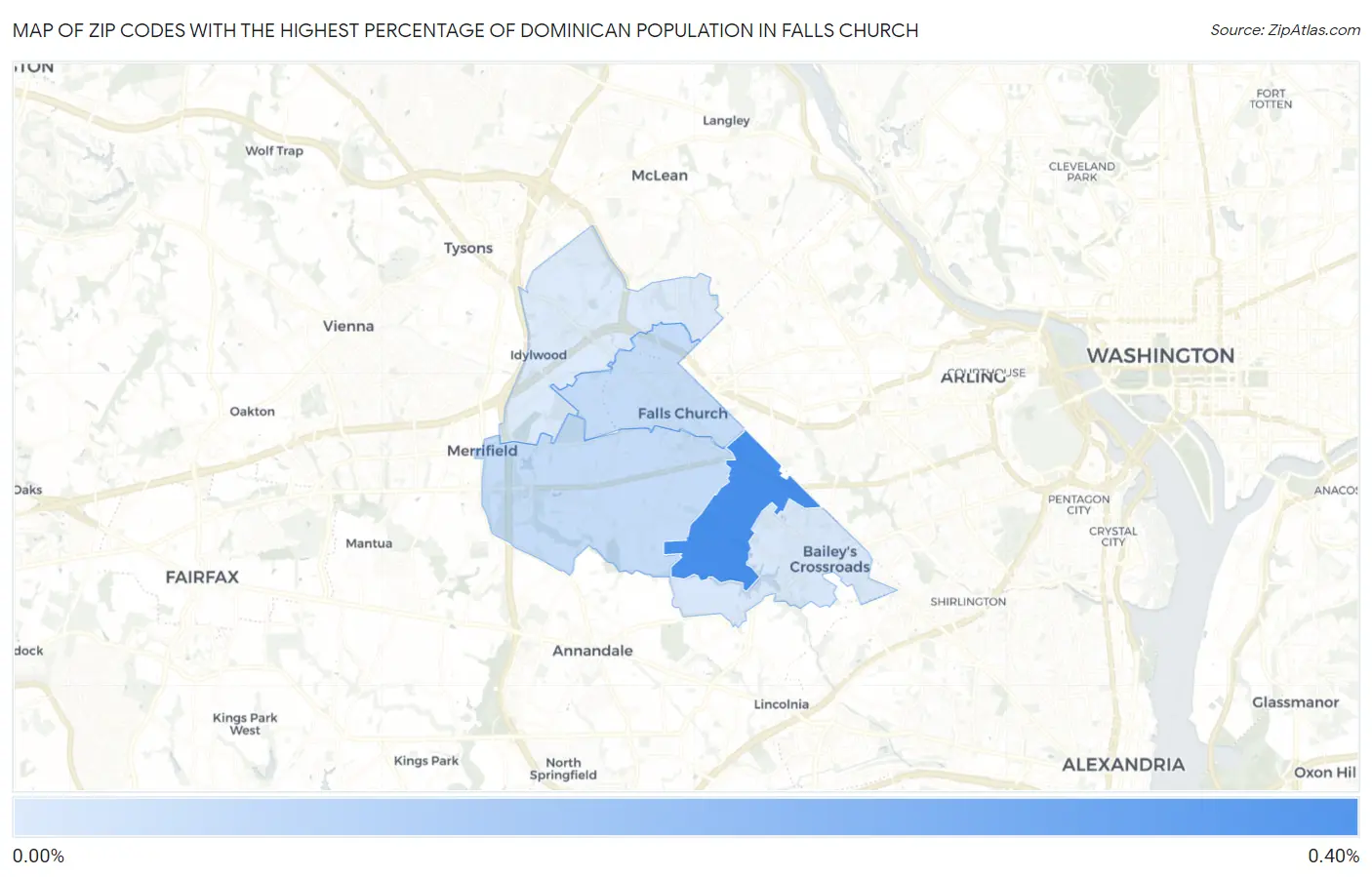 Zip Codes with the Highest Percentage of Dominican Population in Falls Church Map