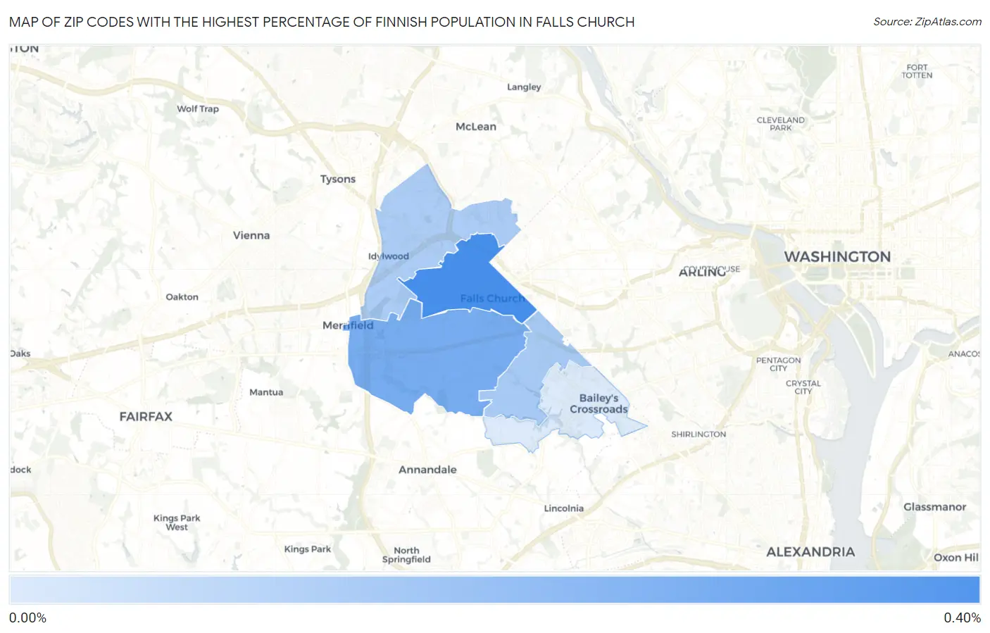 Zip Codes with the Highest Percentage of Finnish Population in Falls Church Map