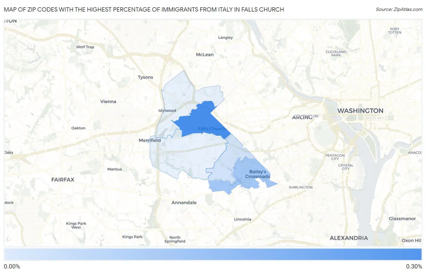 Zip Codes with the Highest Percentage of Immigrants from Italy in Falls Church Map