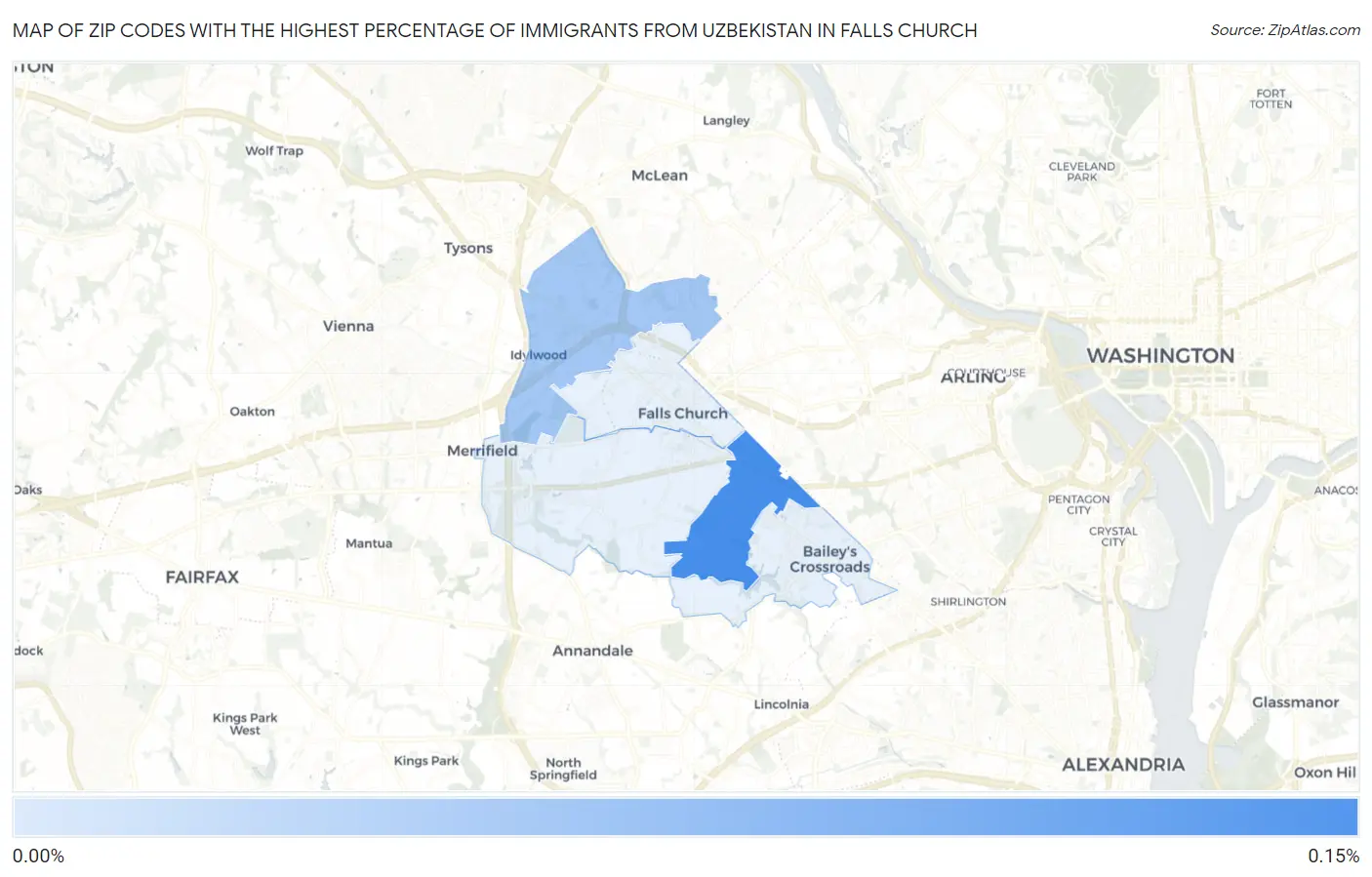 Zip Codes with the Highest Percentage of Immigrants from Uzbekistan in Falls Church Map