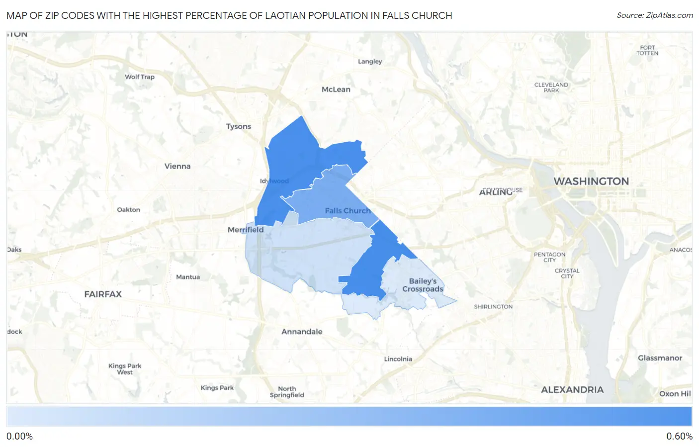 Zip Codes with the Highest Percentage of Laotian Population in Falls Church Map