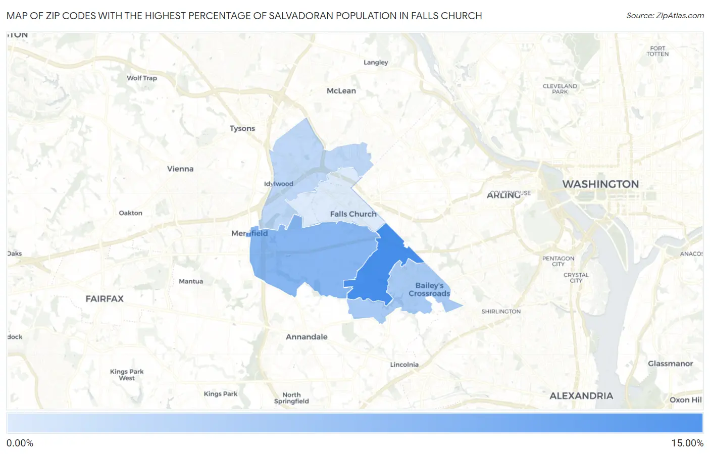 Zip Codes with the Highest Percentage of Salvadoran Population in Falls Church Map