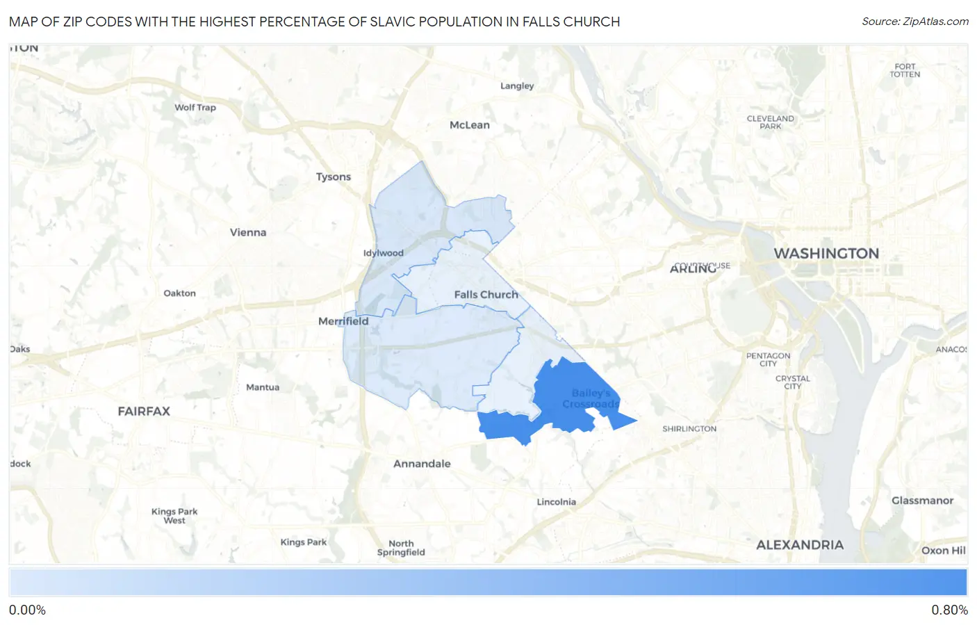 Zip Codes with the Highest Percentage of Slavic Population in Falls Church Map