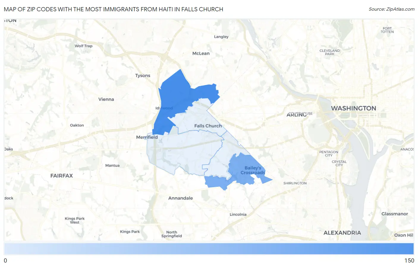 Zip Codes with the Most Immigrants from Haiti in Falls Church Map