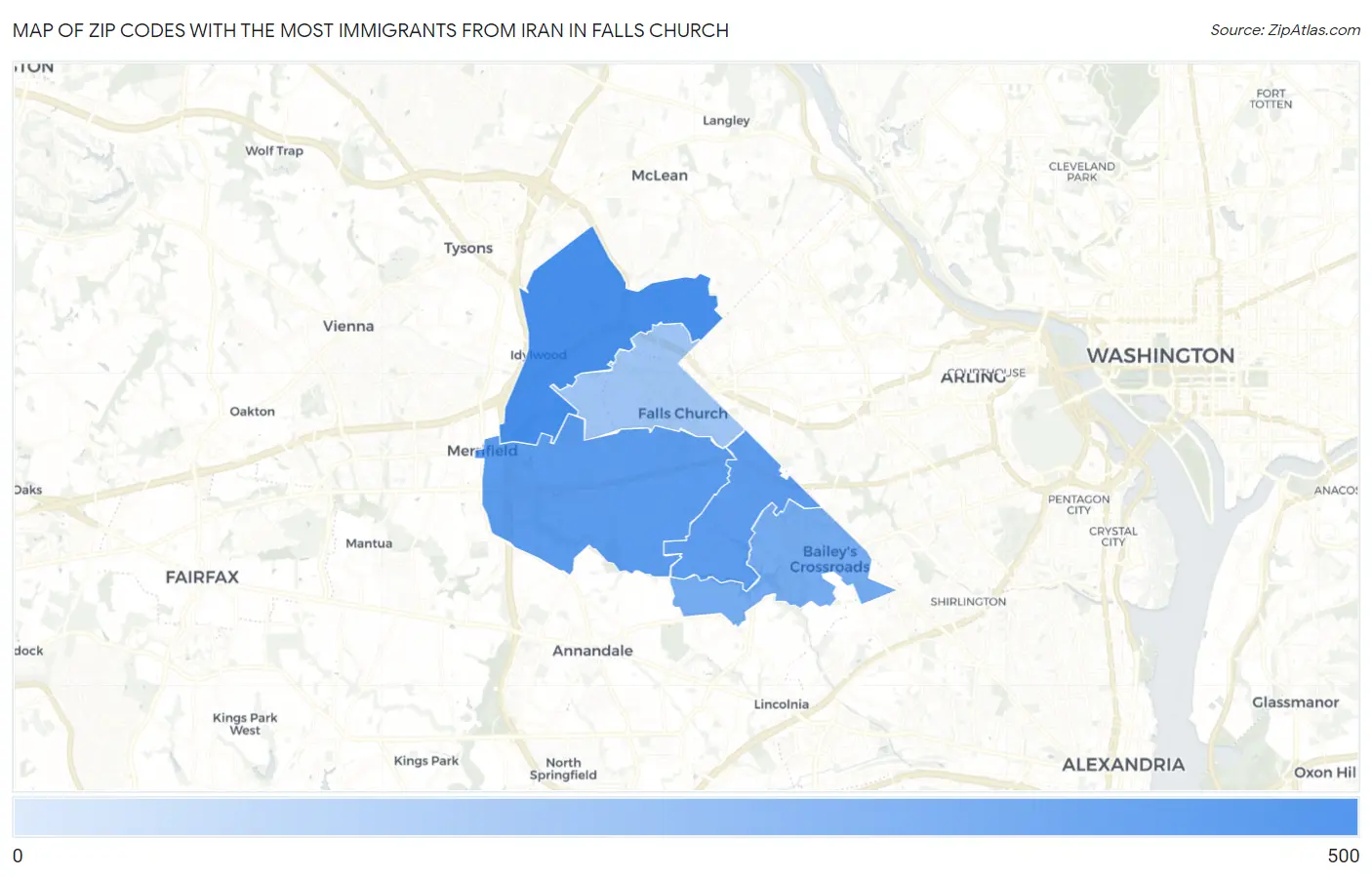 Zip Codes with the Most Immigrants from Iran in Falls Church Map