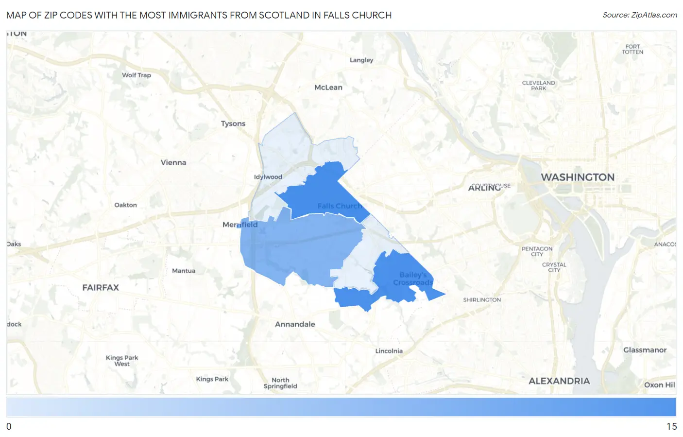 Zip Codes with the Most Immigrants from Scotland in Falls Church Map