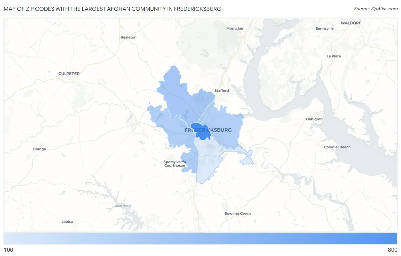 Zip Codes with the Largest Afghan Community in Fredericksburg Map
