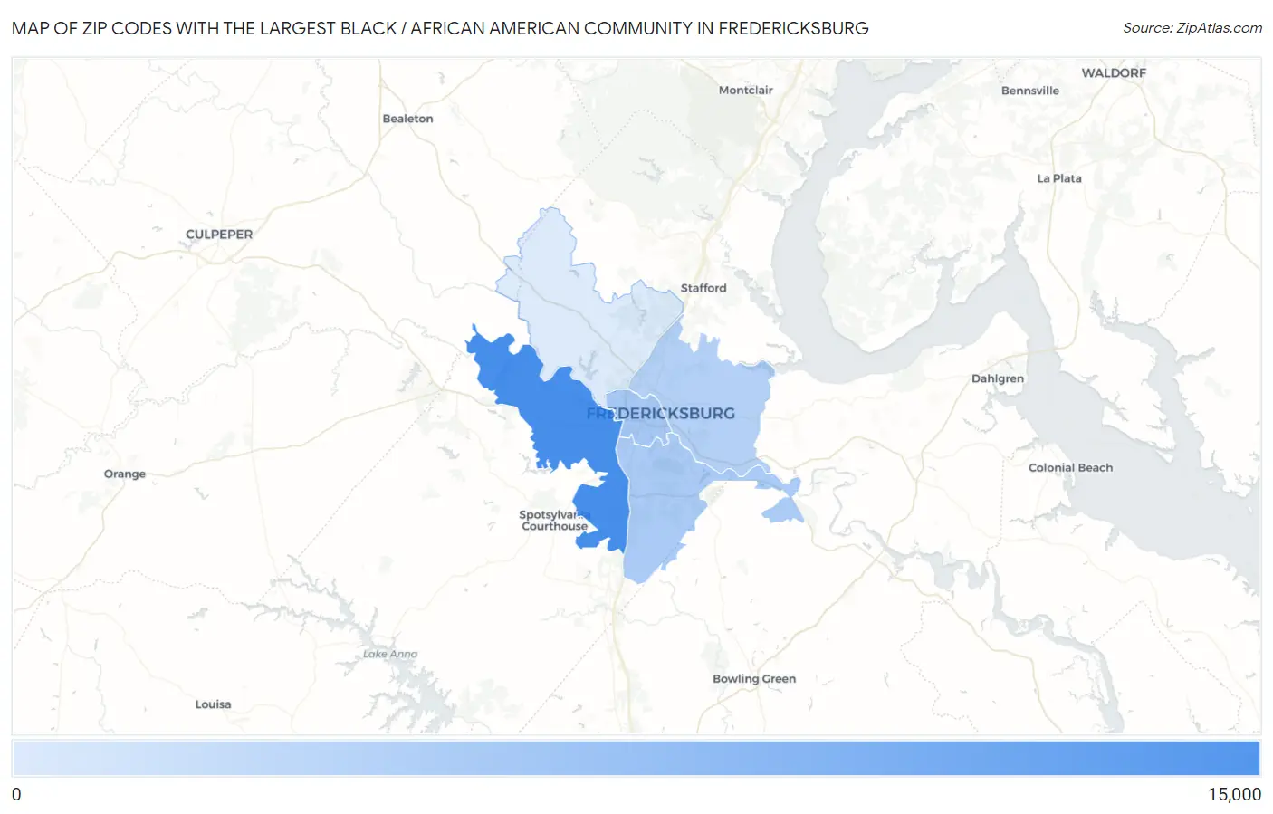 Zip Codes with the Largest Black / African American Community in Fredericksburg Map