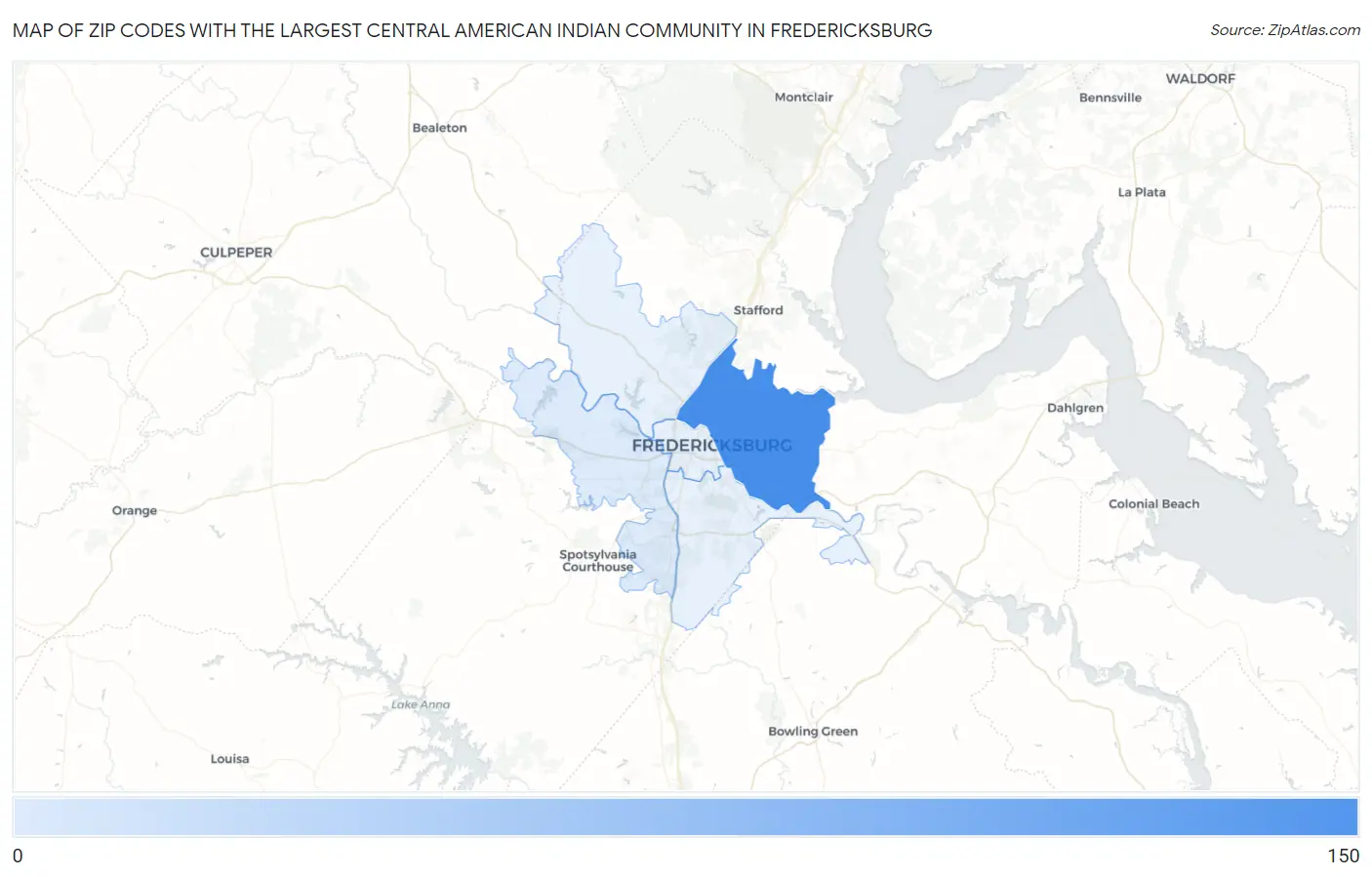 Zip Codes with the Largest Central American Indian Community in Fredericksburg Map