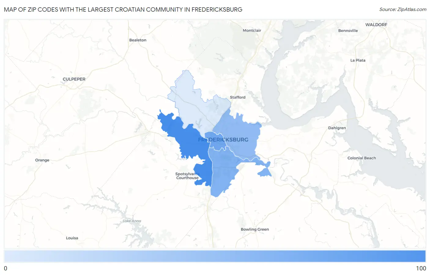 Zip Codes with the Largest Croatian Community in Fredericksburg Map