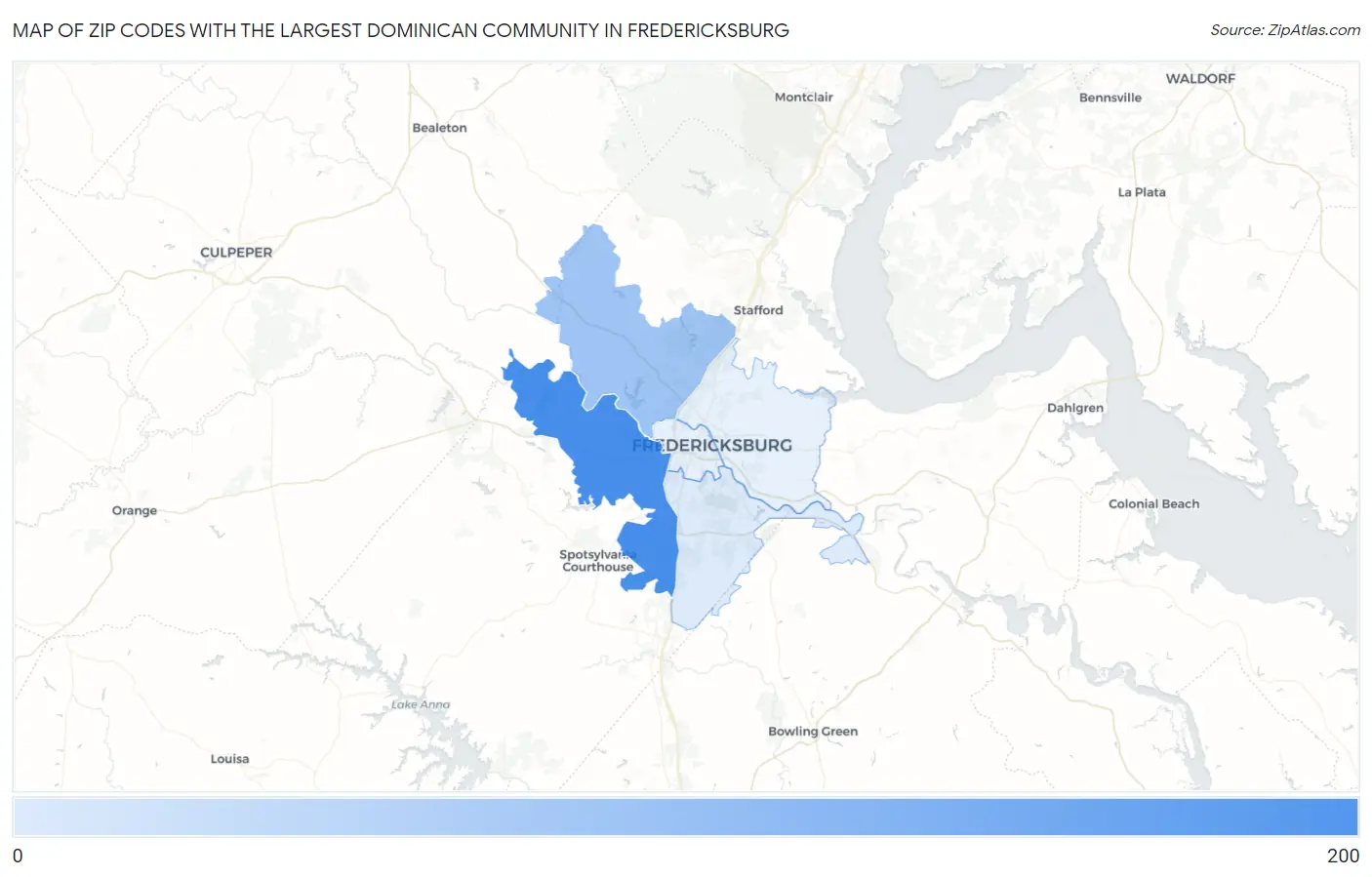 Zip Codes with the Largest Dominican Community in Fredericksburg Map