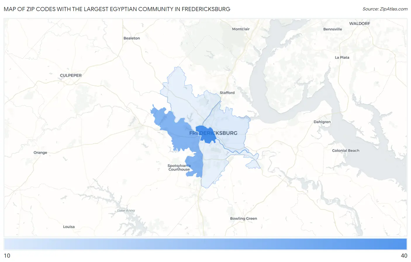 Zip Codes with the Largest Egyptian Community in Fredericksburg Map
