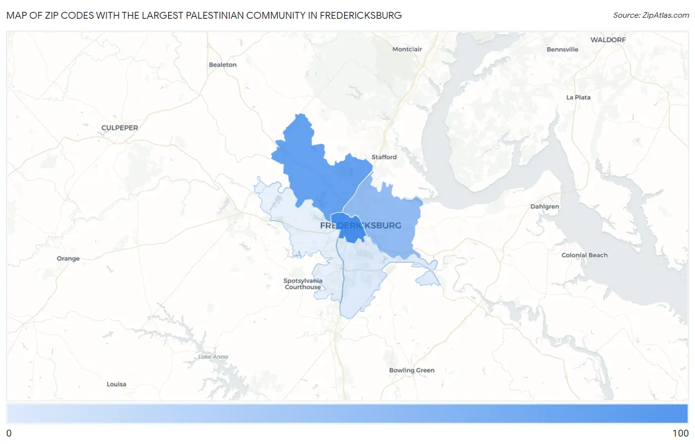 Zip Codes with the Largest Palestinian Community in Fredericksburg Map
