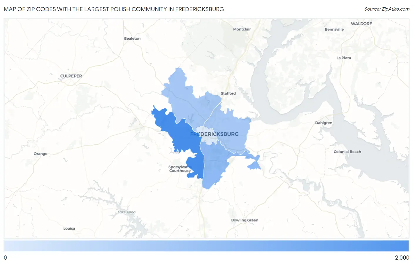 Zip Codes with the Largest Polish Community in Fredericksburg Map