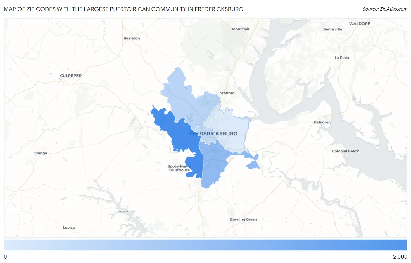 Zip Codes with the Largest Puerto Rican Community in Fredericksburg Map