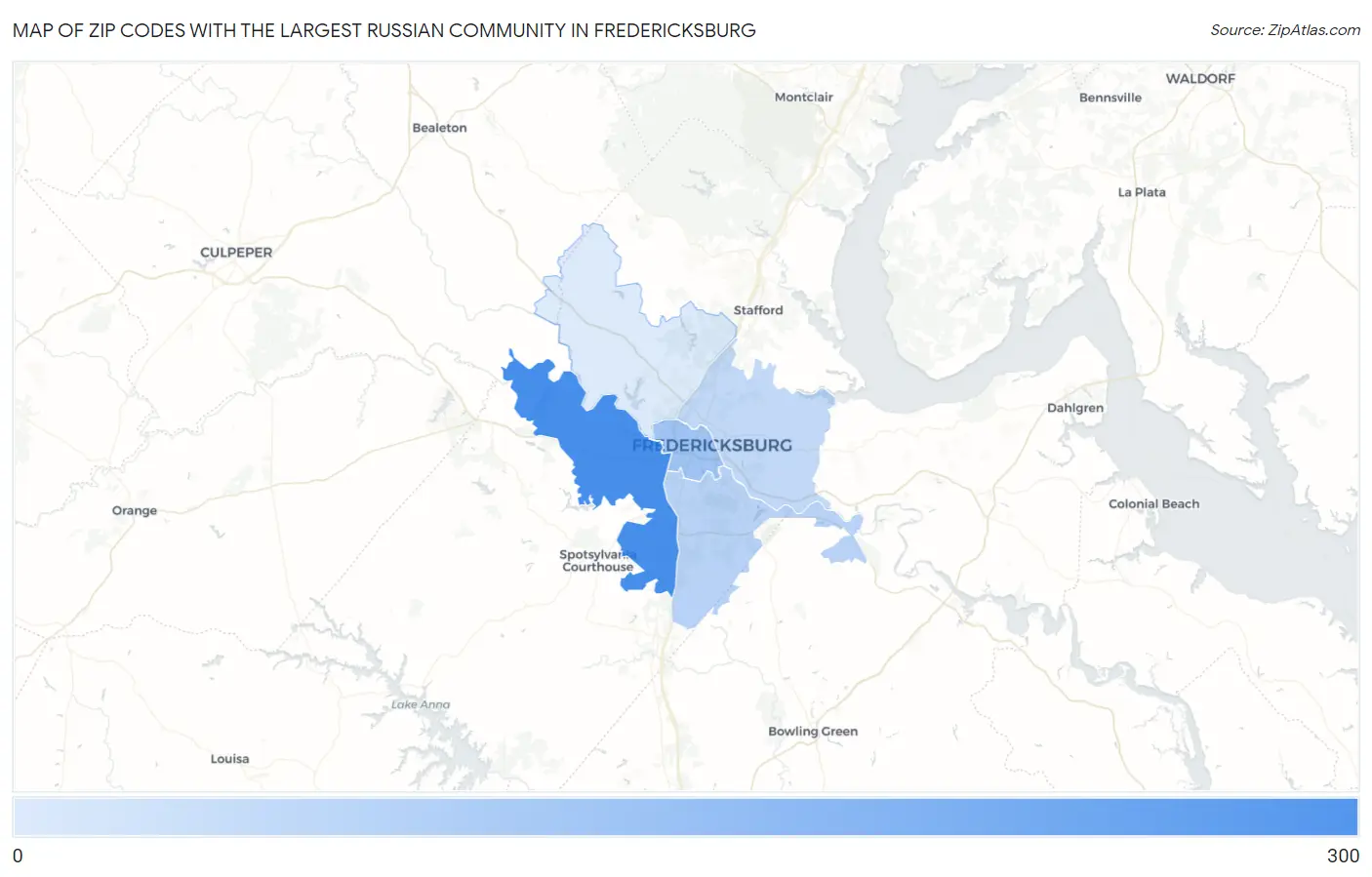 Zip Codes with the Largest Russian Community in Fredericksburg Map