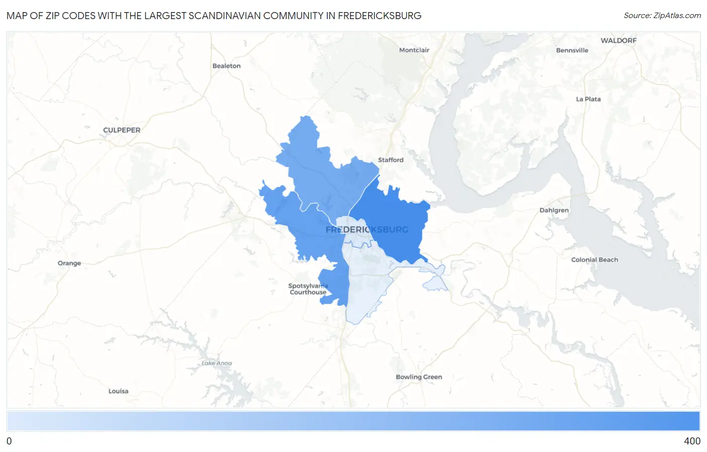 Zip Codes with the Largest Scandinavian Community in Fredericksburg Map