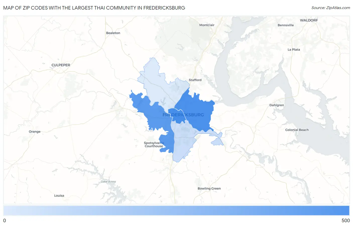 Zip Codes with the Largest Thai Community in Fredericksburg Map
