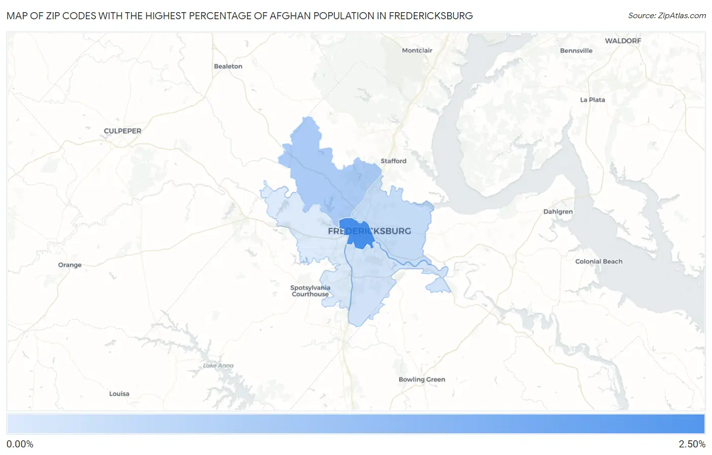 Zip Codes with the Highest Percentage of Afghan Population in Fredericksburg Map