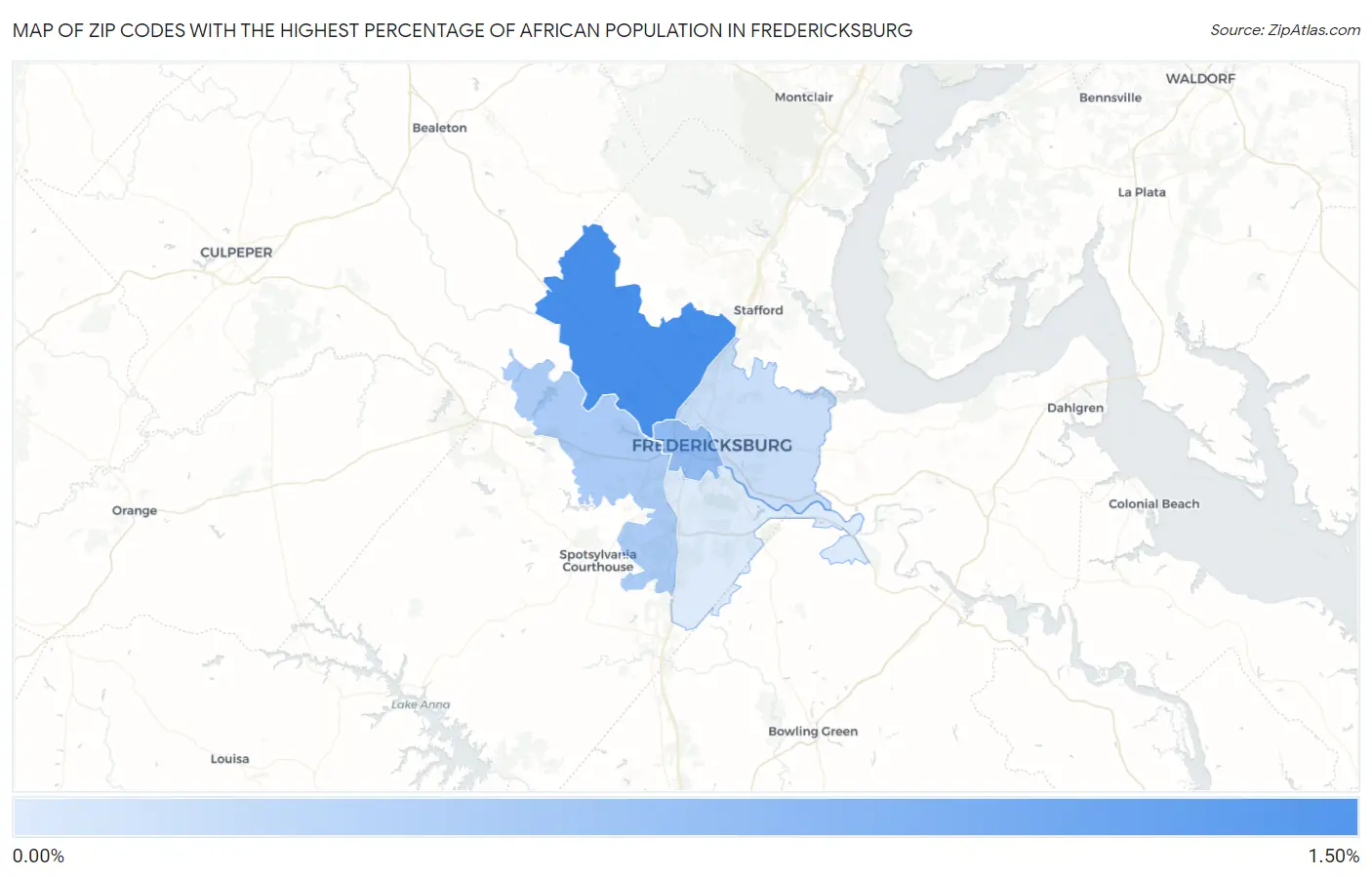 Zip Codes with the Highest Percentage of African Population in Fredericksburg Map