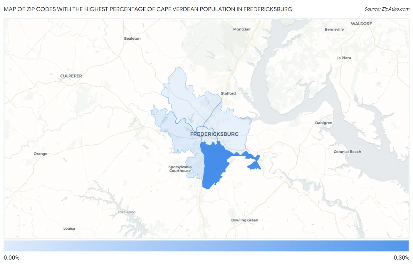 Zip Codes with the Highest Percentage of Cape Verdean Population in Fredericksburg Map