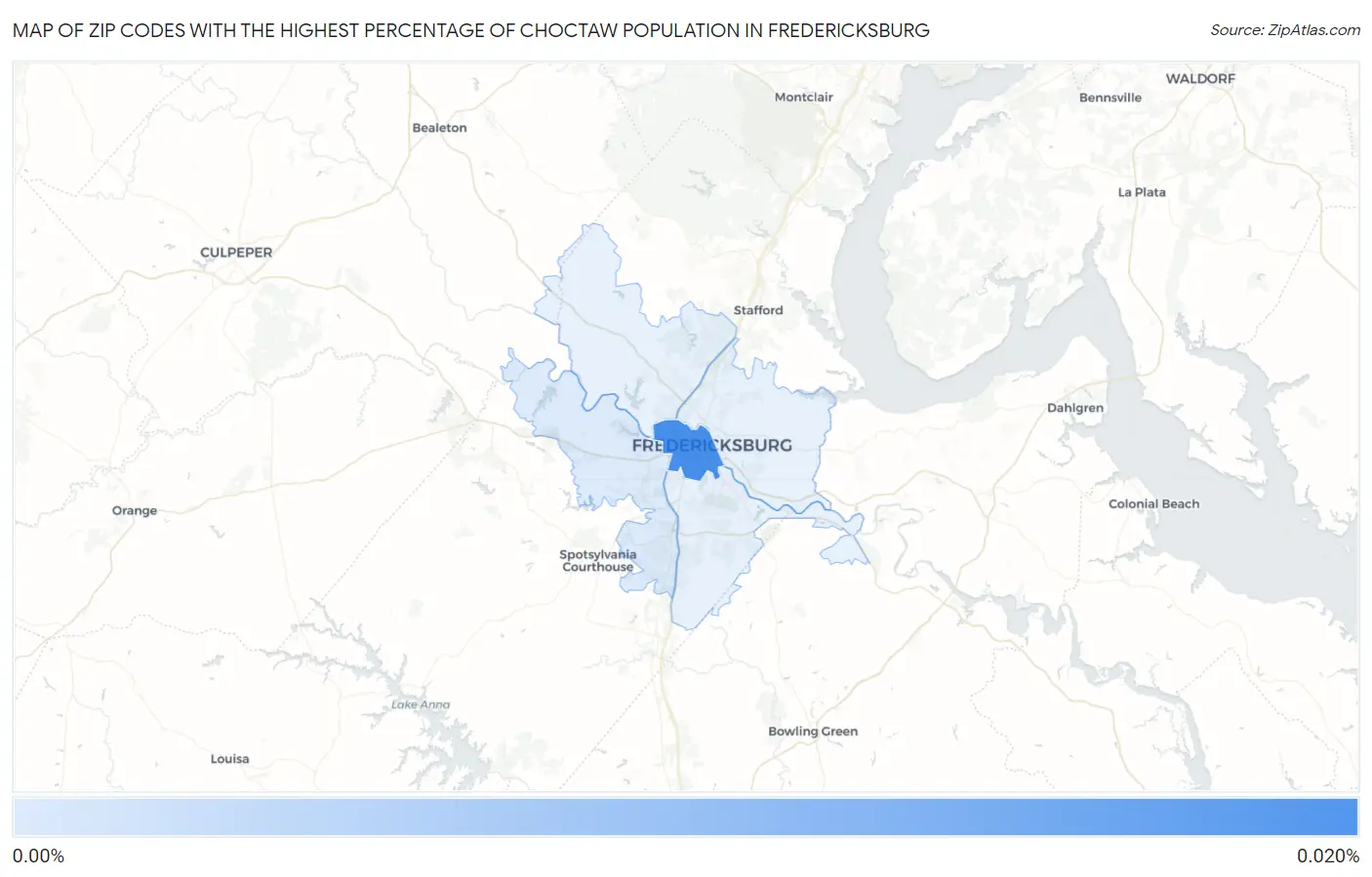 Zip Codes with the Highest Percentage of Choctaw Population in Fredericksburg Map