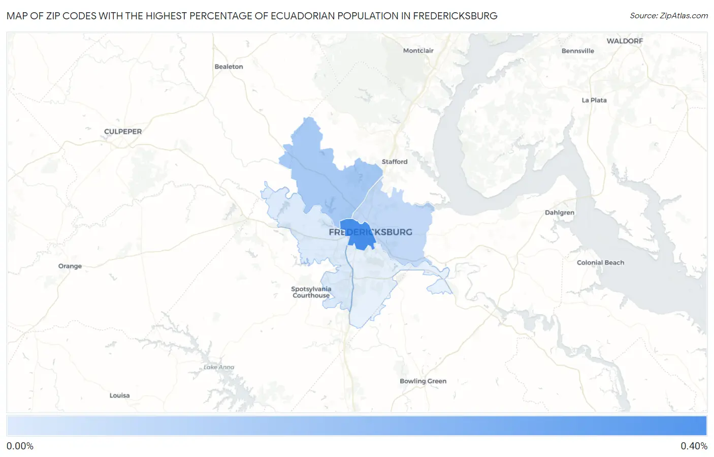 Zip Codes with the Highest Percentage of Ecuadorian Population in Fredericksburg Map