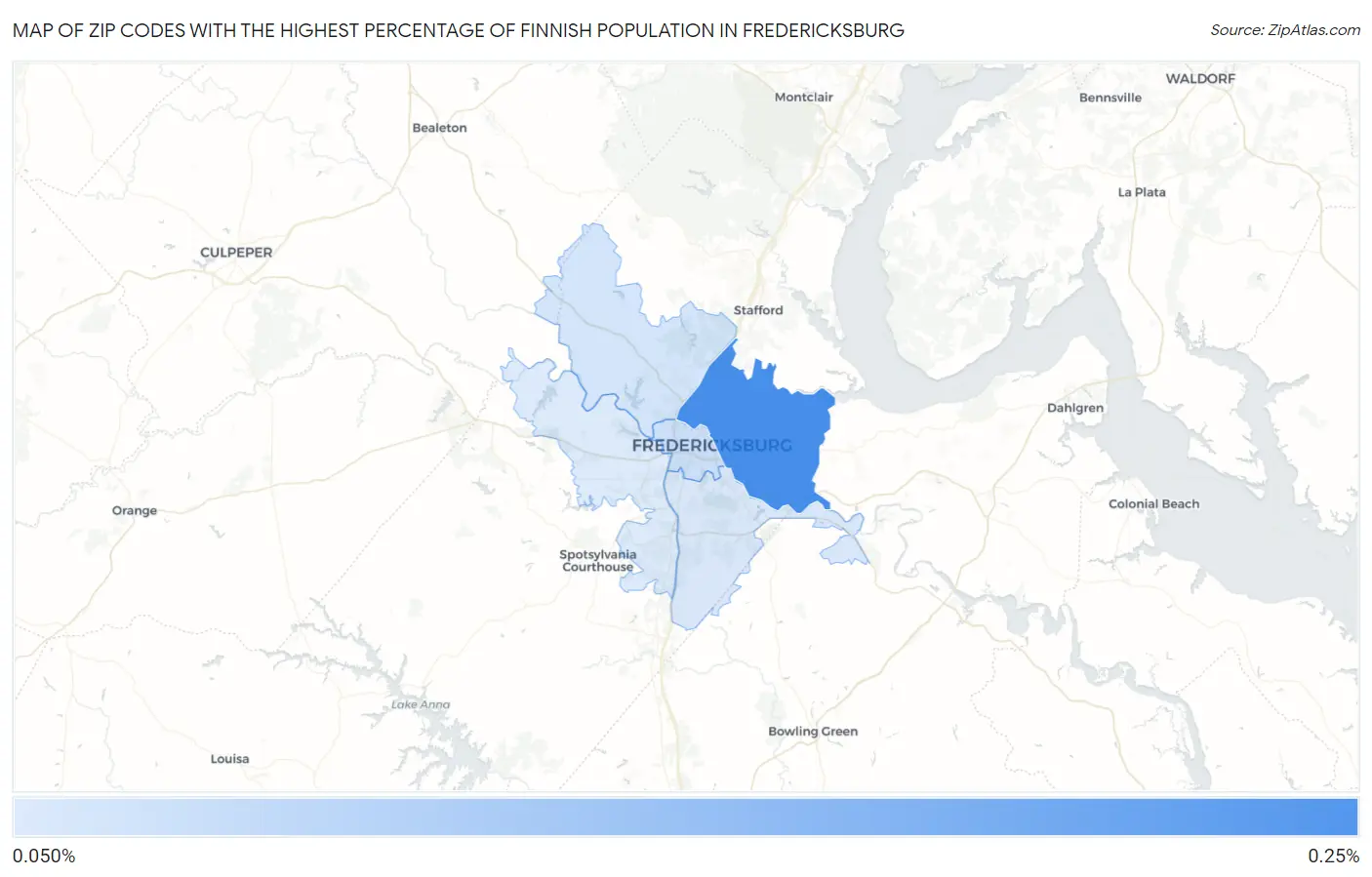 Zip Codes with the Highest Percentage of Finnish Population in Fredericksburg Map