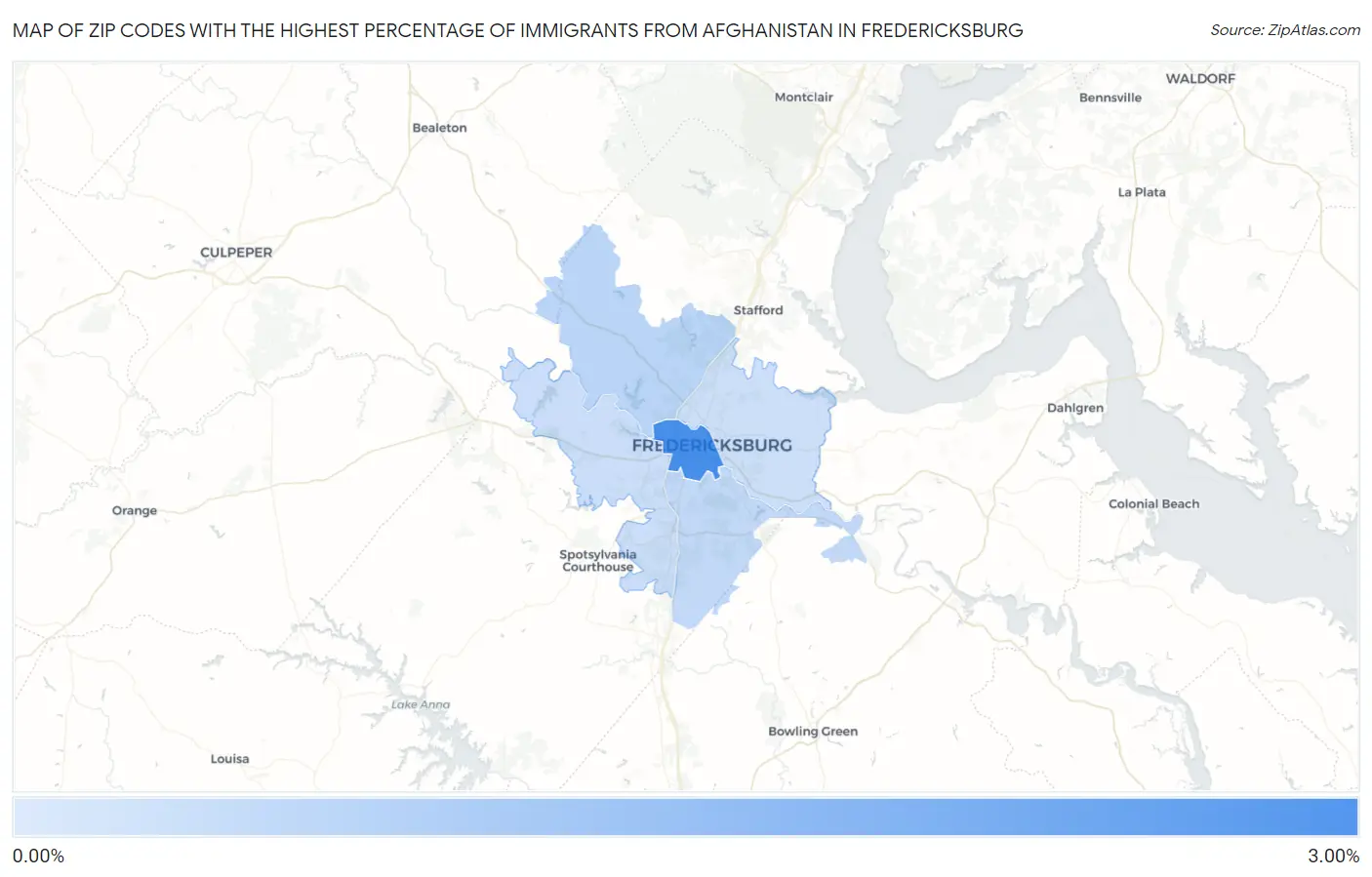 Zip Codes with the Highest Percentage of Immigrants from Afghanistan in Fredericksburg Map