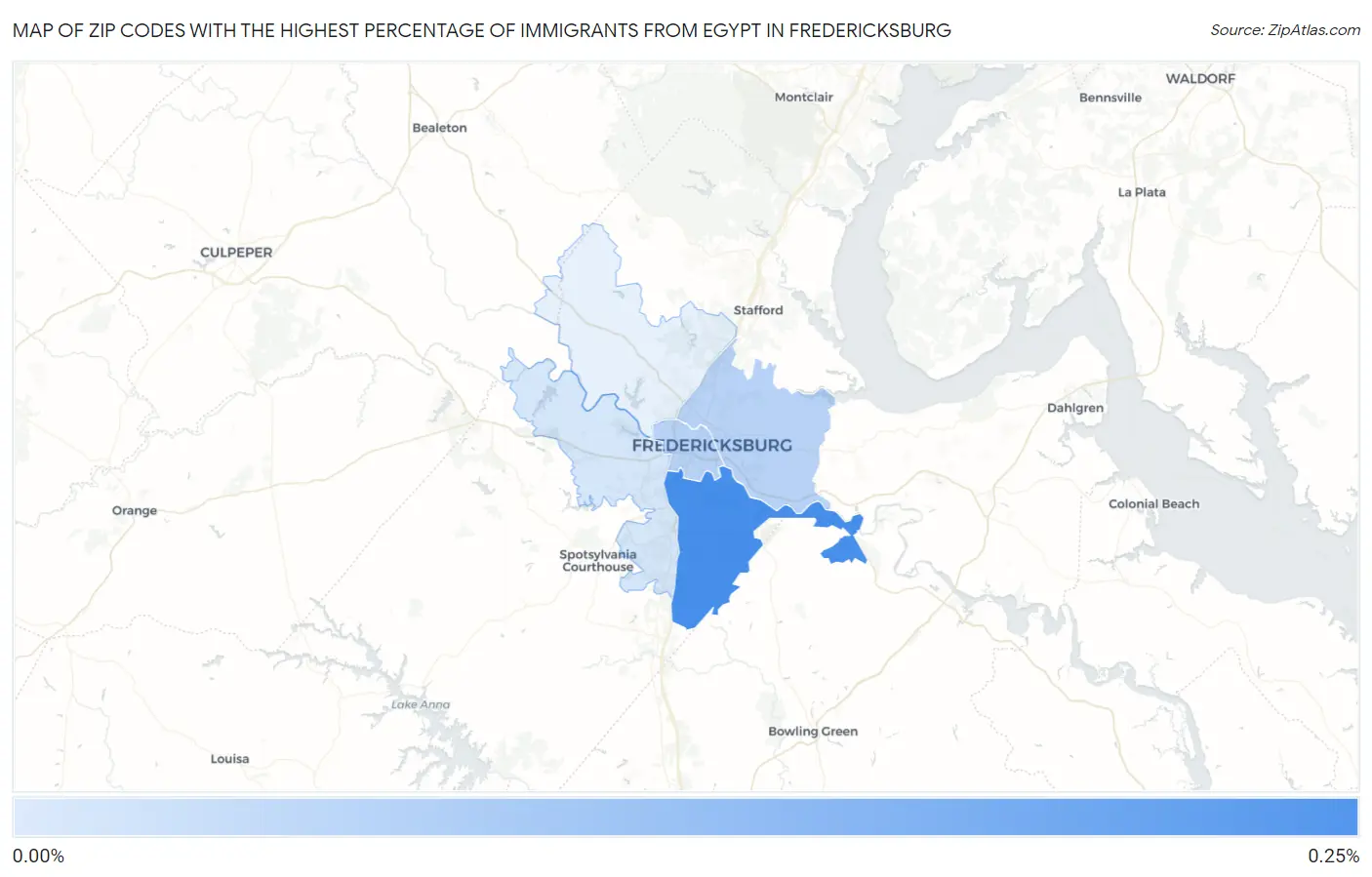 Zip Codes with the Highest Percentage of Immigrants from Egypt in Fredericksburg Map