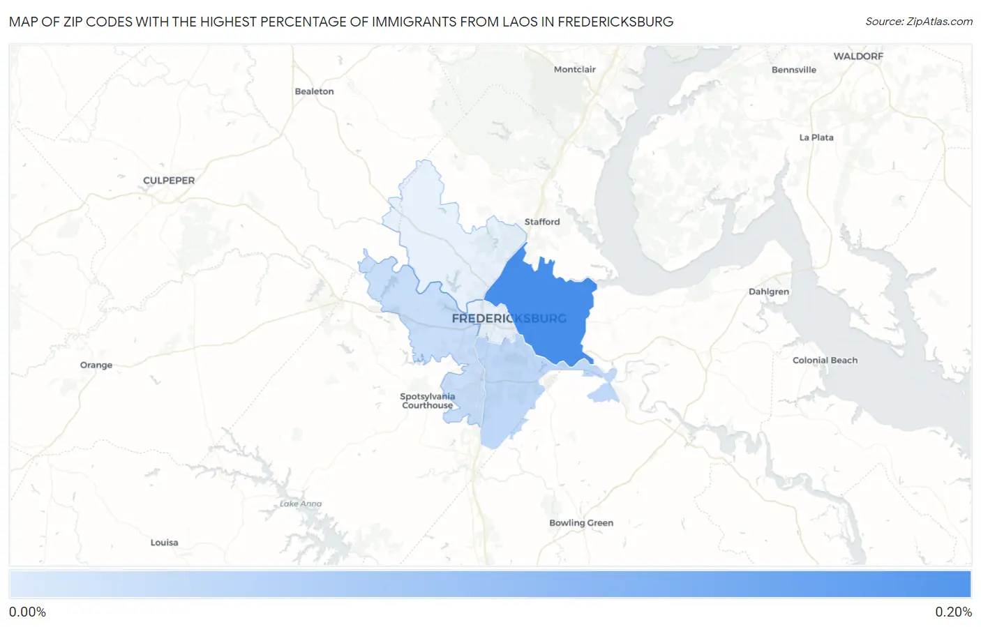 Zip Codes with the Highest Percentage of Immigrants from Laos in Fredericksburg Map