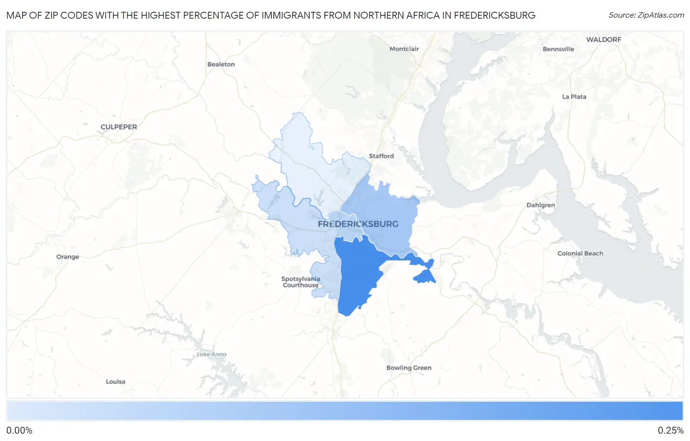 Zip Codes with the Highest Percentage of Immigrants from Northern Africa in Fredericksburg Map