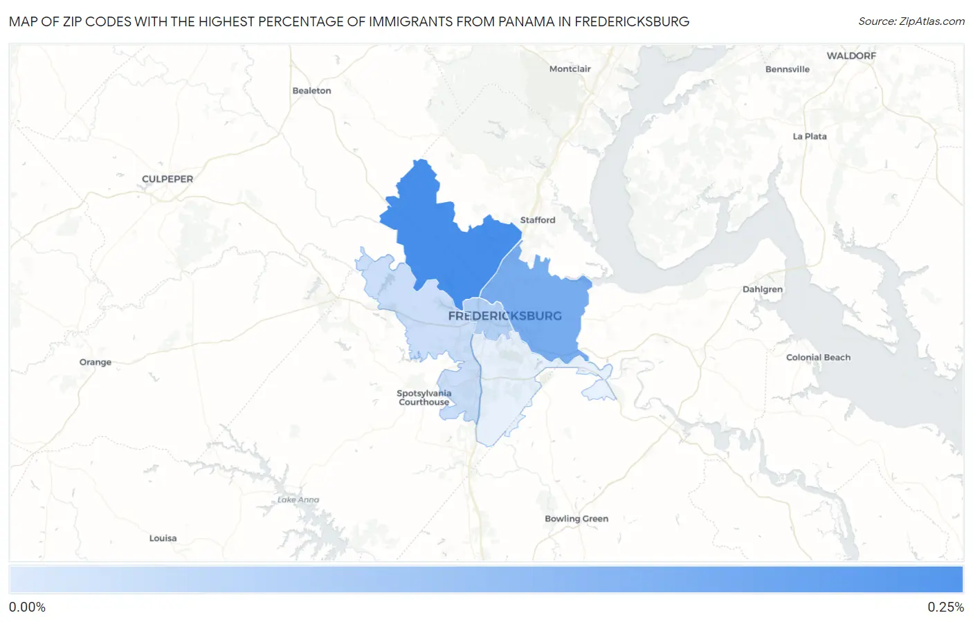 Zip Codes with the Highest Percentage of Immigrants from Panama in Fredericksburg Map