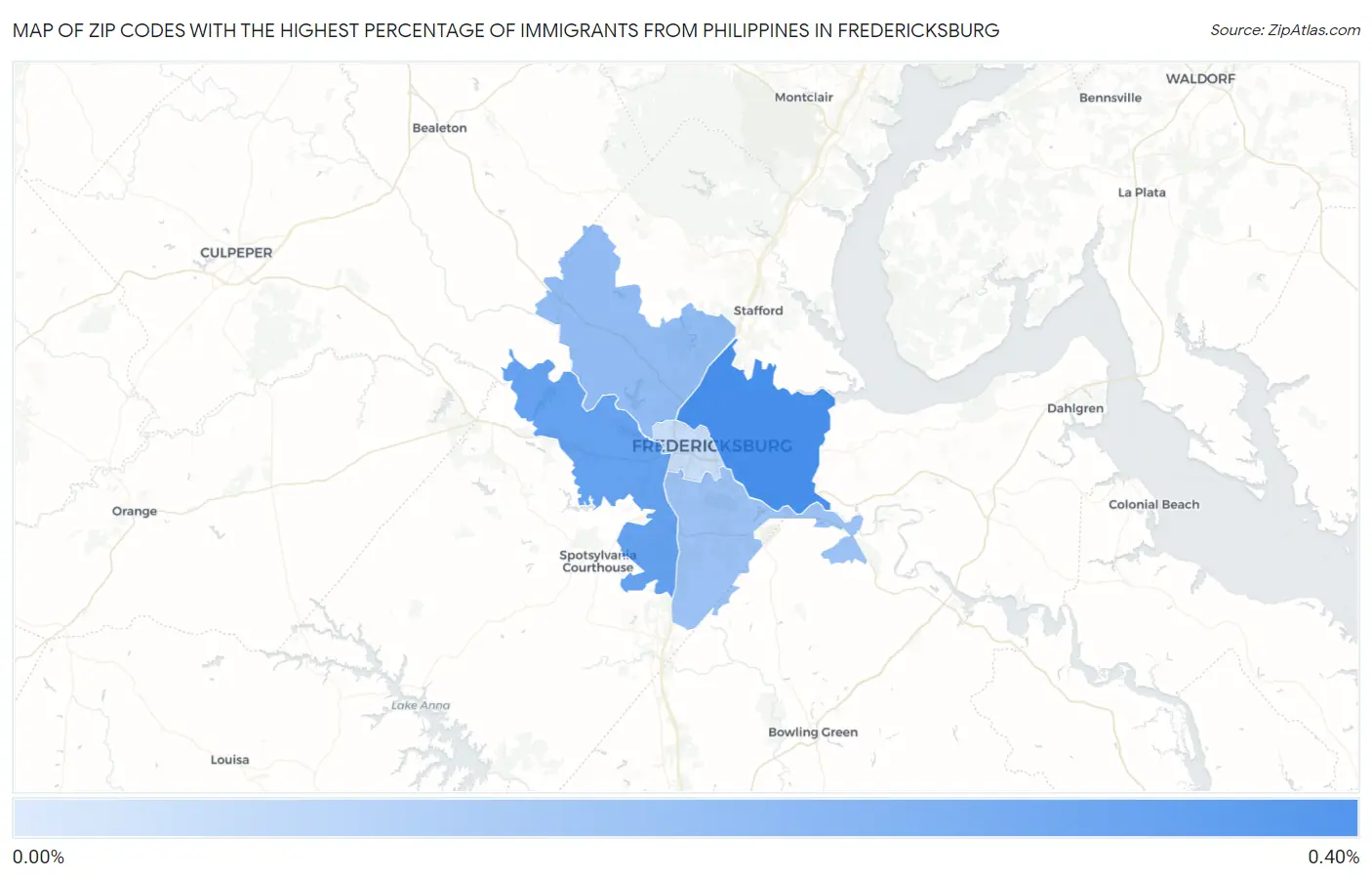Zip Codes with the Highest Percentage of Immigrants from Philippines in Fredericksburg Map