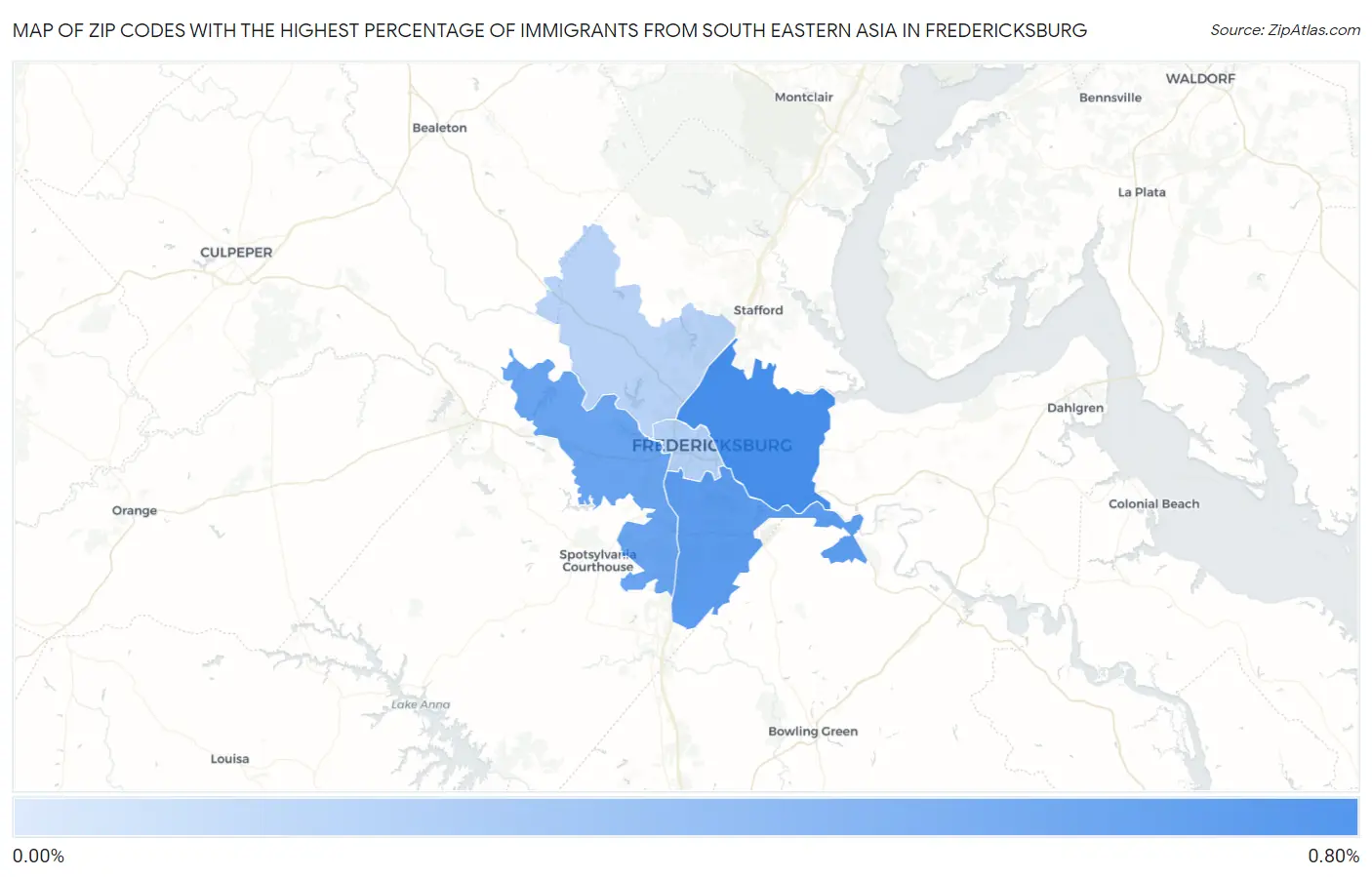 Zip Codes with the Highest Percentage of Immigrants from South Eastern Asia in Fredericksburg Map