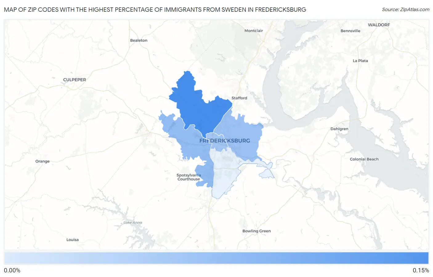 Zip Codes with the Highest Percentage of Immigrants from Sweden in Fredericksburg Map
