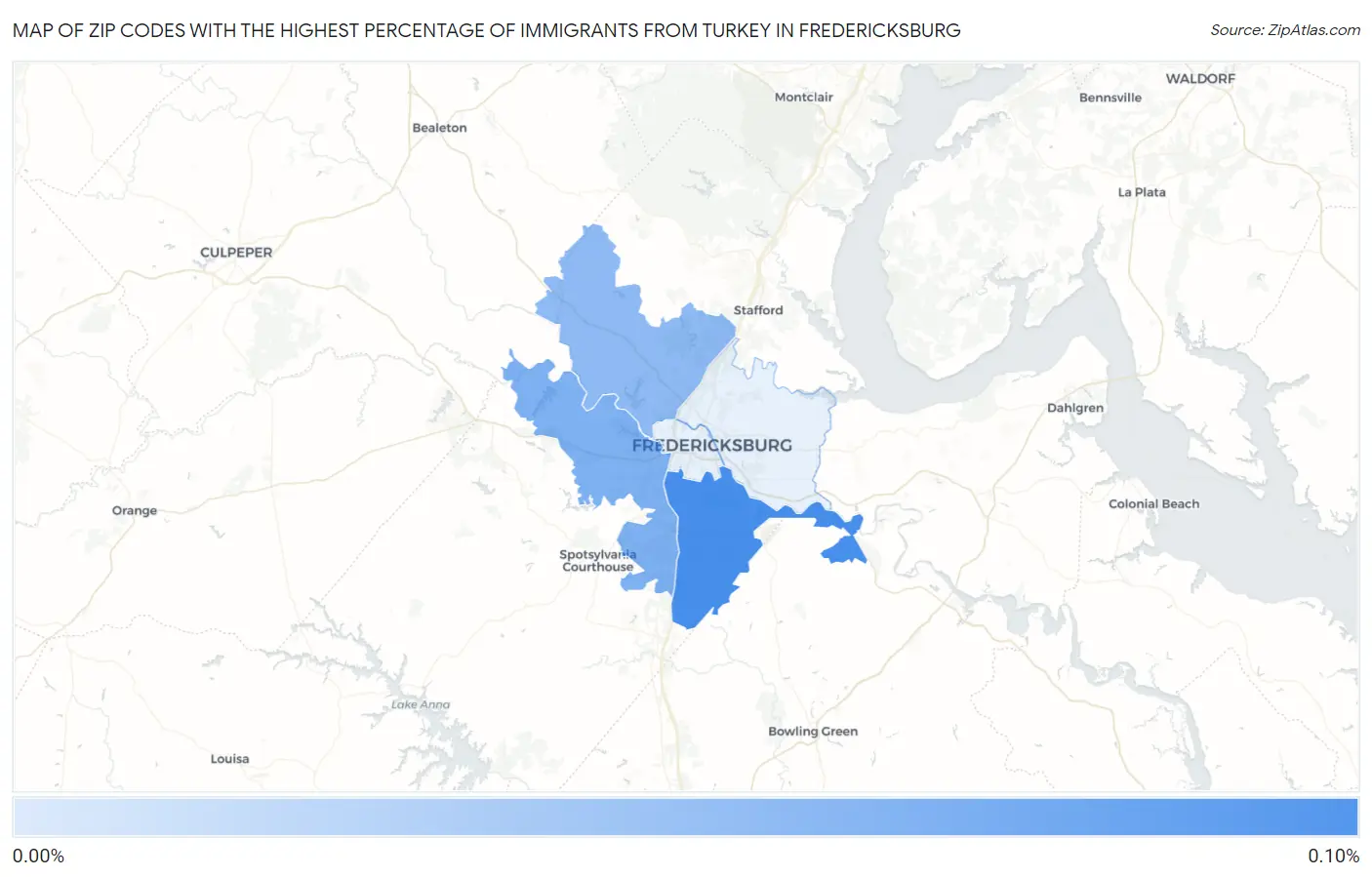 Zip Codes with the Highest Percentage of Immigrants from Turkey in Fredericksburg Map