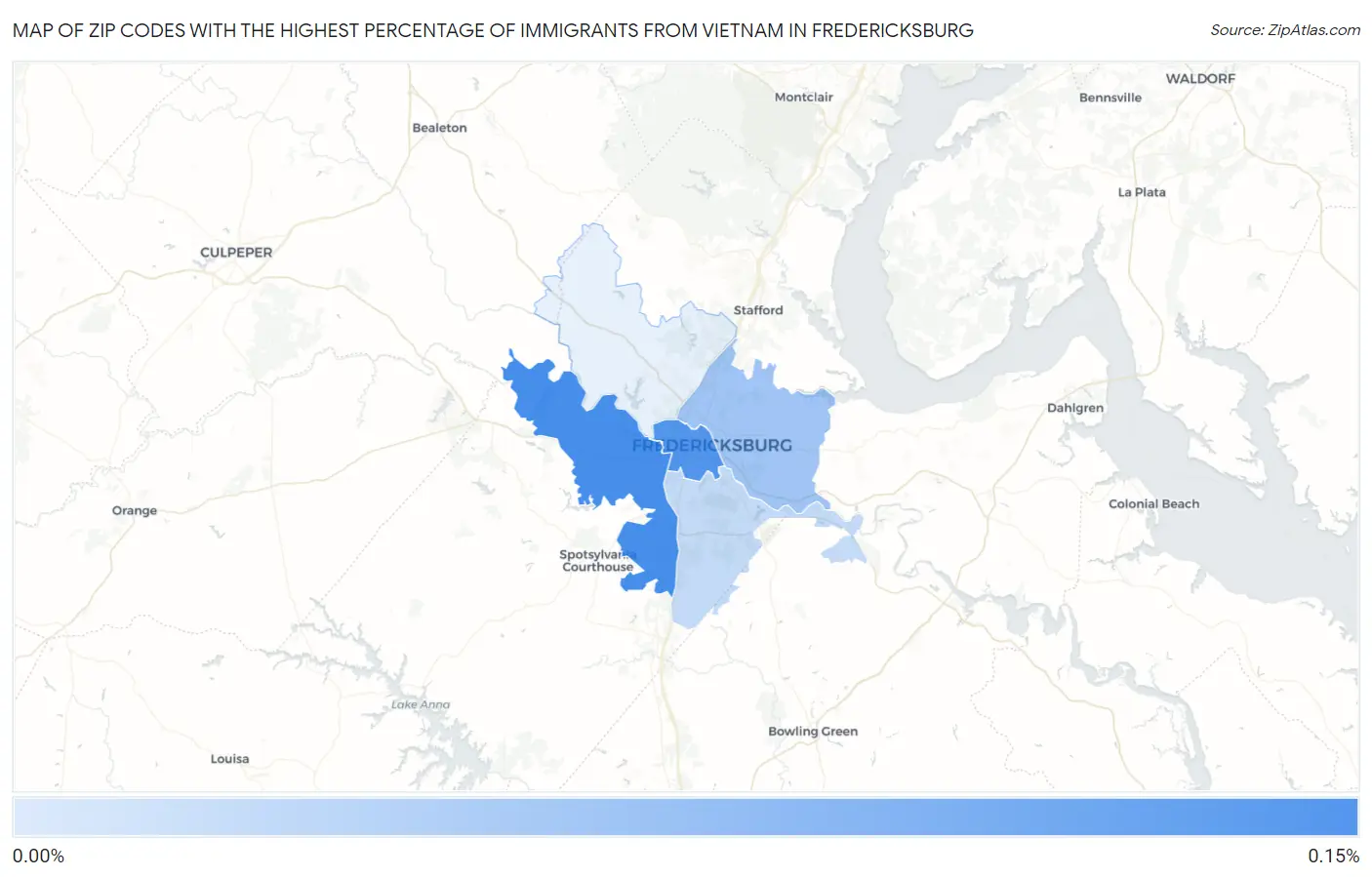Zip Codes with the Highest Percentage of Immigrants from Vietnam in Fredericksburg Map