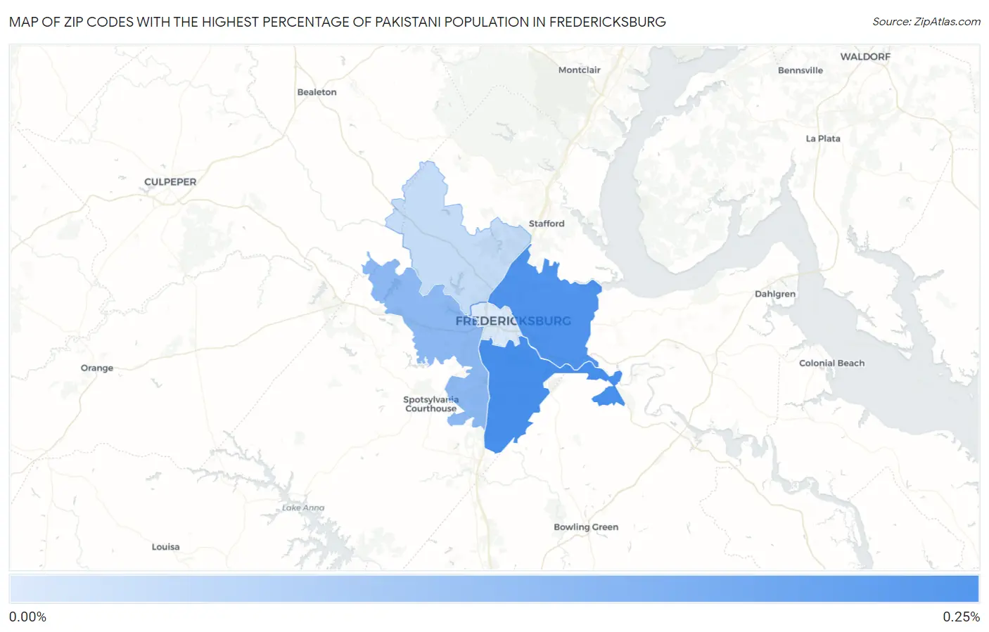 Zip Codes with the Highest Percentage of Pakistani Population in Fredericksburg Map