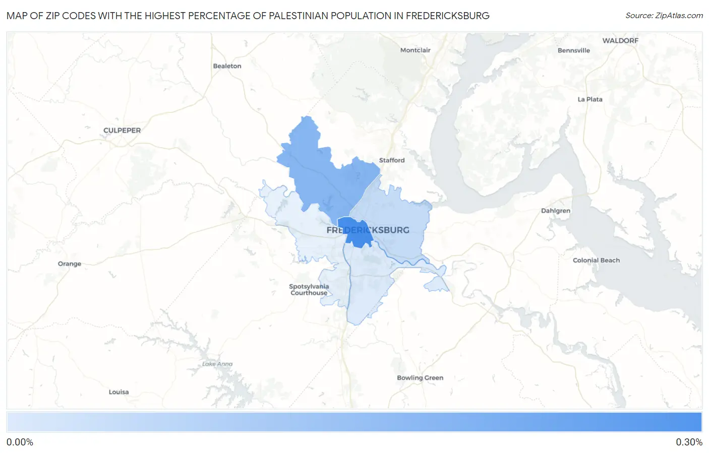 Zip Codes with the Highest Percentage of Palestinian Population in Fredericksburg Map