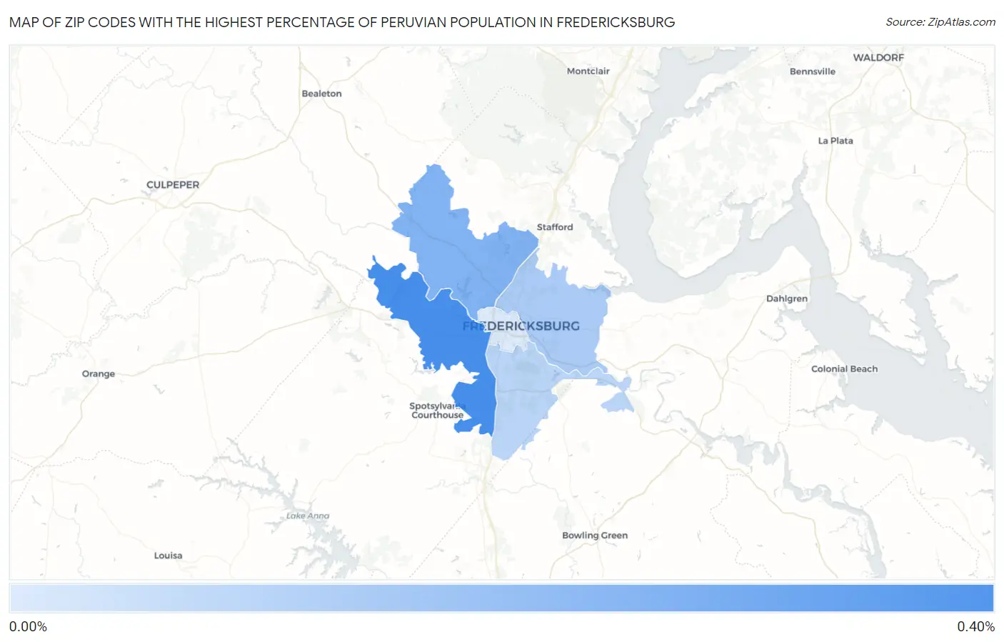 Zip Codes with the Highest Percentage of Peruvian Population in Fredericksburg Map