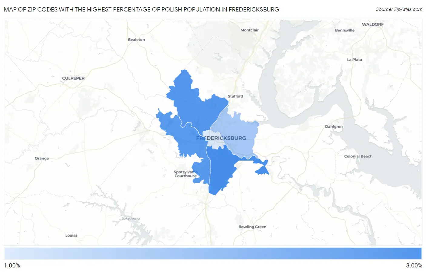Zip Codes with the Highest Percentage of Polish Population in Fredericksburg Map