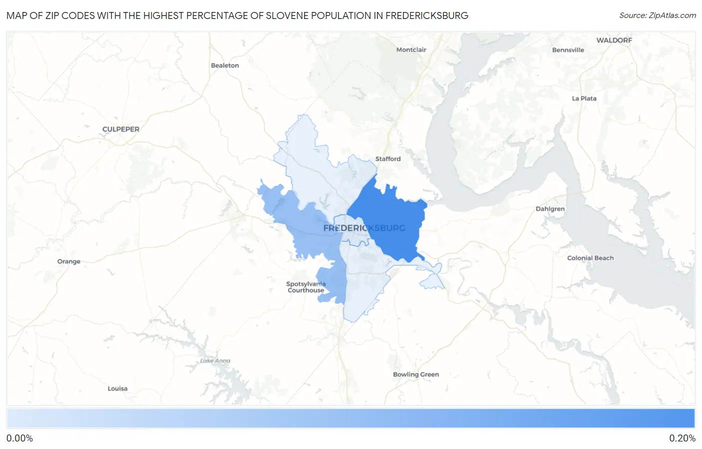 Zip Codes with the Highest Percentage of Slovene Population in Fredericksburg Map