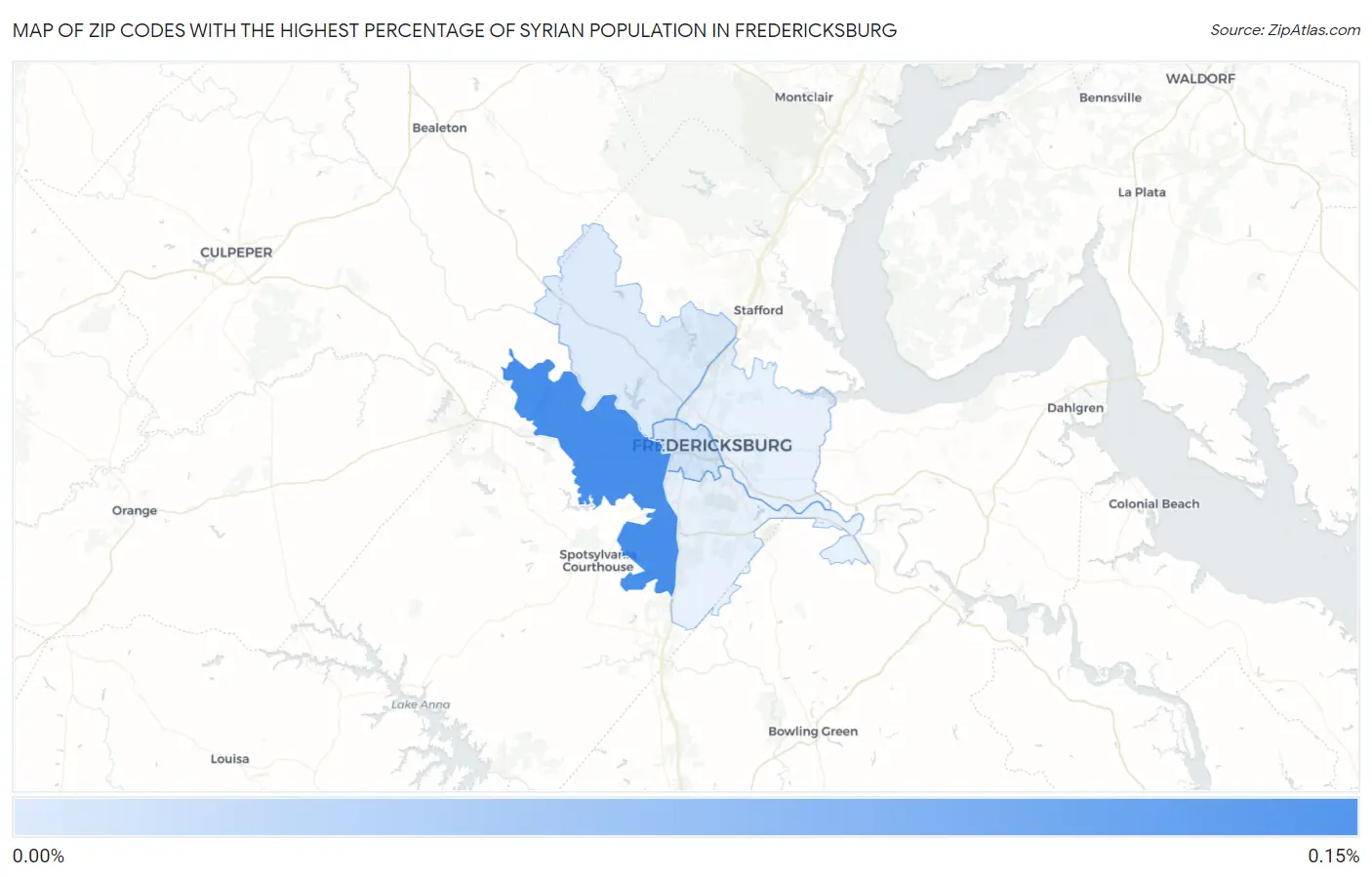 Zip Codes with the Highest Percentage of Syrian Population in Fredericksburg Map