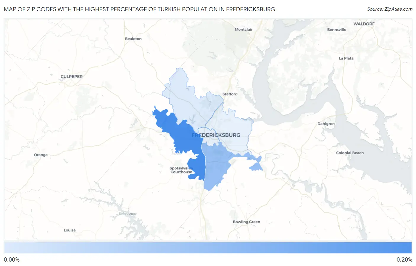 Zip Codes with the Highest Percentage of Turkish Population in Fredericksburg Map