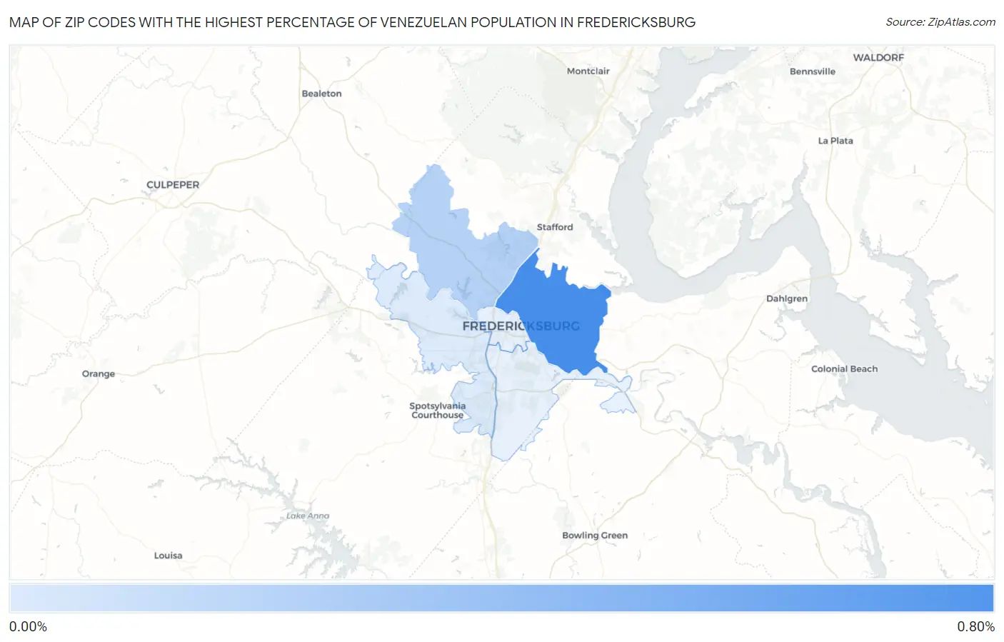 Zip Codes with the Highest Percentage of Venezuelan Population in Fredericksburg Map