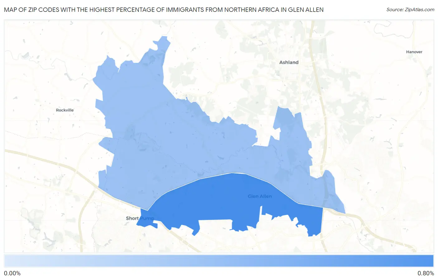 Zip Codes with the Highest Percentage of Immigrants from Northern Africa in Glen Allen Map