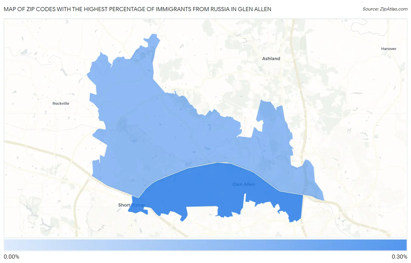 Zip Codes with the Highest Percentage of Immigrants from Russia in Glen Allen Map